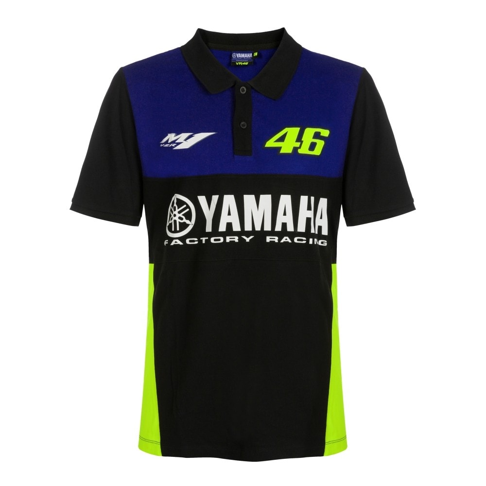 Polo Yamaha dual in cotone, mezza manica, grafica Yamaha Factory Racing, logo 46 sul petto. Taglia: XS-3XL Colori: Unico Prezzo: 54,00 euro