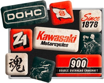 <div class='descrGalleryTitle'>Kit magneti Kawasaki</div><div class='descrGalleryText'><p>Il kit di magneti da 9 pezzi con superficie lucida di alta qualità e diversi motivi rétro è incluso in una pratica scatola regalo (7,99 euro)</p>
</div>