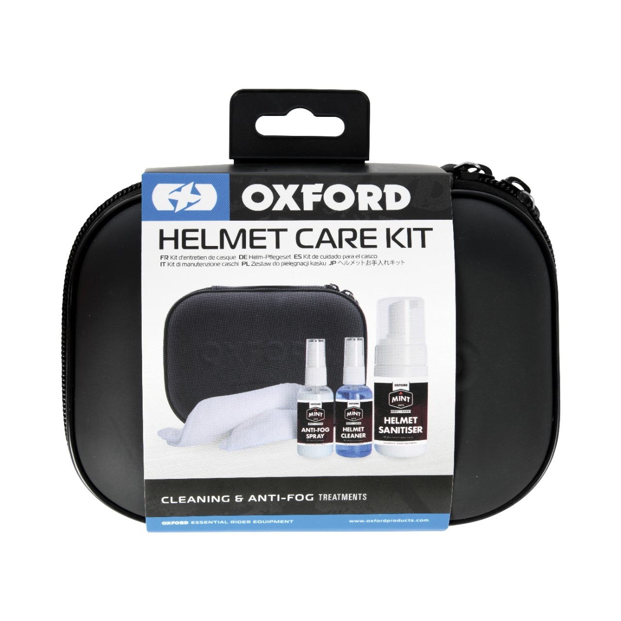 <div class='descrGalleryTitle'>OXFORD HELMET CARE KIT - KIT PER LA CURA DEL CASCO</div><div class='descrGalleryText'><p>Un kit pensato per chi possiede un casco “importante”. Nella valigetta contiene un panno in microfibra, spray di pulizia, spray antiappannamento per visiera, spray igienizzante per gli interni.</p>
<p><b>PREZZO AL PUBBLICO: 30,90 euro</b></p>
</div>