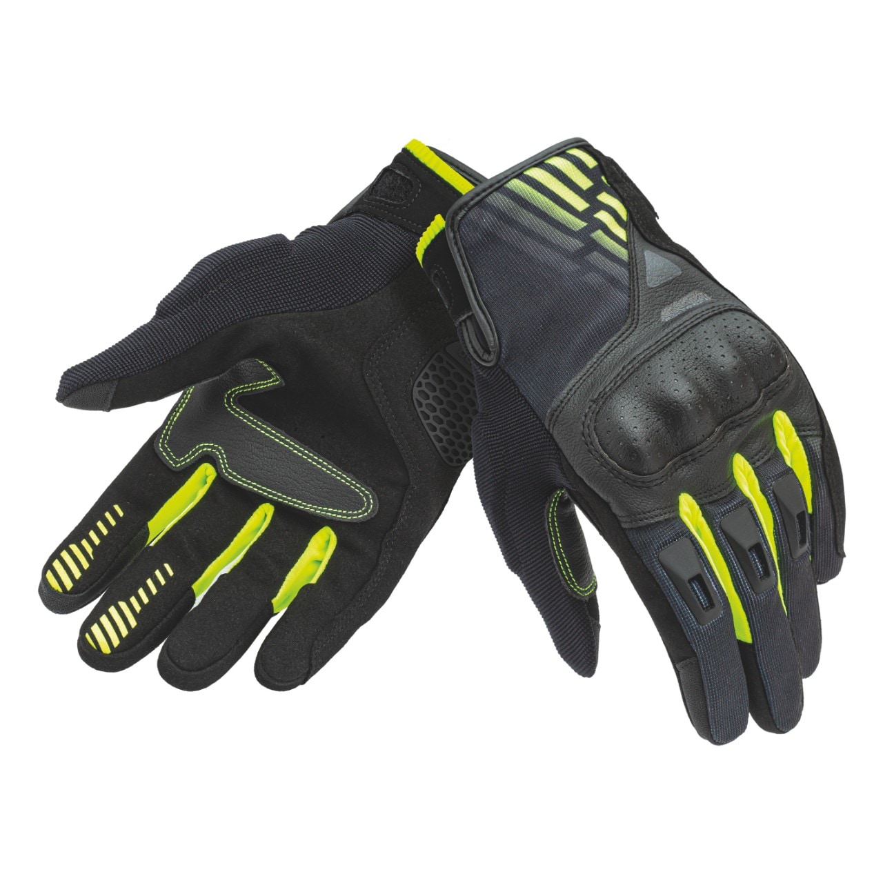 <div class='descrGalleryTitle'>STACCA</div><div class='descrGalleryText'><p>Guanto CE estivo, elasticizzato con paranocche rigido omologato, compatibile touch screen, ha il dorso in tessuto elasticizzato con stampa digitale, paranocche rigido omologato, rivestito in poliuretano derma-touch, iniezione diretta protettiva sulle dita, interno dita in lycra per un miglior fit, palmo in scamosciato sintetico, con micro fori sulle dita, patch antiabrasione in poliuretano sul palmo, stampe siliconiche sulle dita per aumentare il grip, inserto flessibile in gomma antiabrasione micro–iniettata sul palmo, regolazione con velcro sul polso, cinturino scamosciato sintetico con profilo in microiniezione, certificato moto EN 13594:2015–CE, è disponibile nelle varianti Nero-Nero / Nero-Giallo Fluo e in 6 taglie S/3XL. Il prezzo è di € 54,90 euro. La variante donna è in vendita allo stesso prezzo nella colorazione Nero-Violet Graphic 5 taglie XS/XL.<br>
&nbsp;</p>
</div>