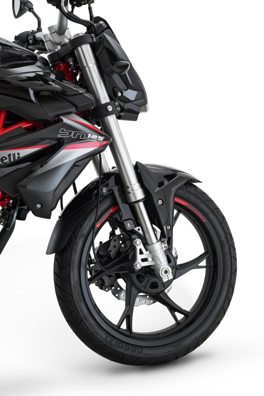 <div class='descrGalleryTitle'>FRENI</div><div class='descrGalleryText'><p>Per l'impianto frenante con frenata combinata troviamo disco da 260 mm e pinze a tre pistoncini all’anteriore, mentre al posteriore un disco da 240 mm, con pinza a due pistoncini. I cerchi da 17” in lega di alluminio montano pneumatici 110/80 e130/70. Il serbatoio ha 13,5 litri di capacità.</p>
</div>