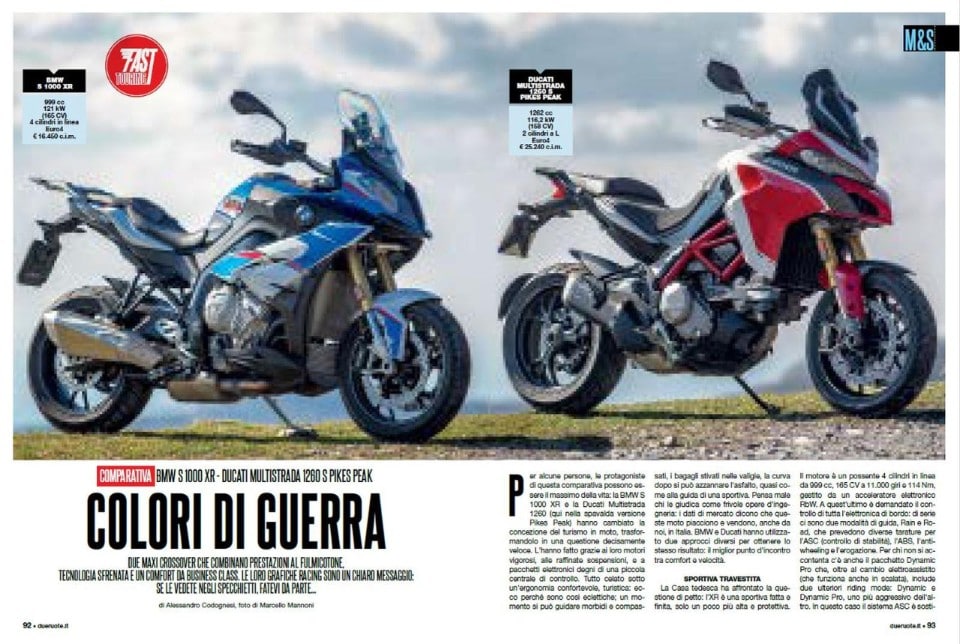 BMW S 1000 XR - Ducati Multistrada 1260 S Pikes Peak: la COMPARATIVA su Dueruote di aprile
