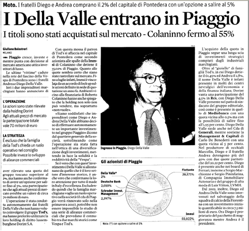 I Della Valle entrano in Piaggio