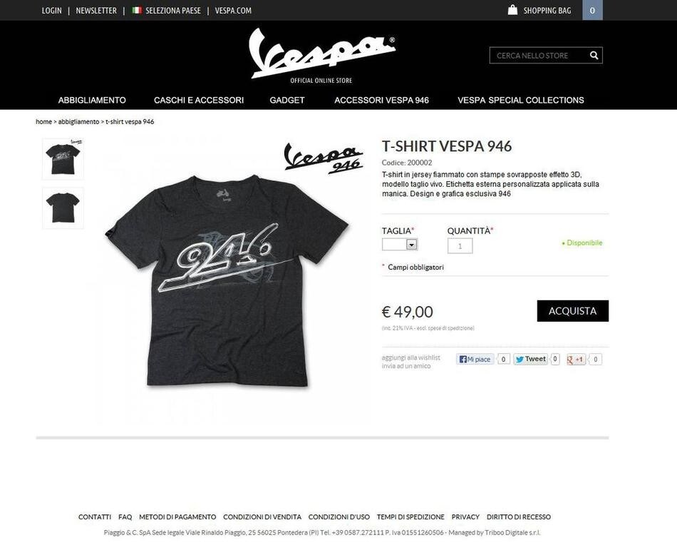 Vespa Store, il negozio online