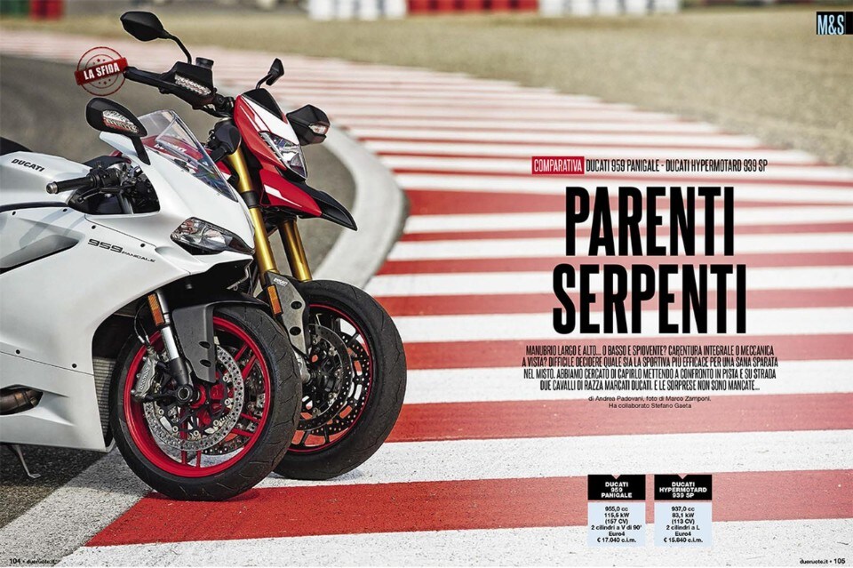 Su Dueruote di Dicembre: Ducati 959 Panigale vs Hypermotard 939 SP