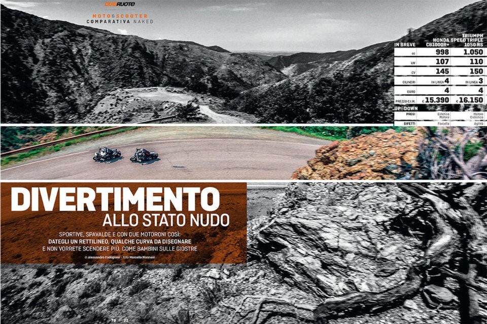 Su Dueruote di Agosto: sfida tra Honda CB1000R e Triumph Speed Triple RS