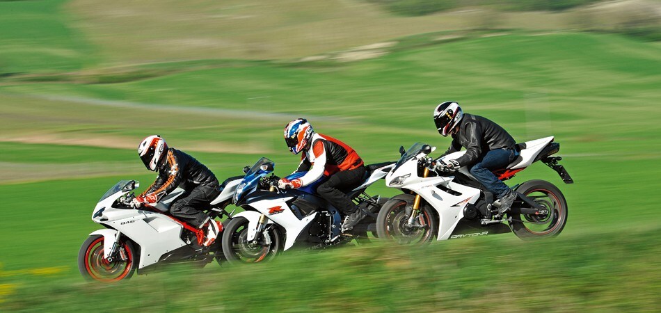 Ducati 848 Evo, Suzuki GSX R 750 , Triumph Daytona 675 R