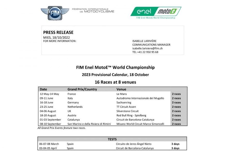MotoE 2023, Mondiale vero