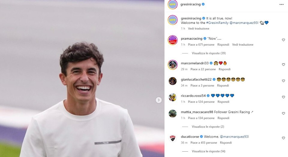 UFFICIALE: MARQUEZ SULLA DUCATI DEL TEAM GRESINI NEL 2024