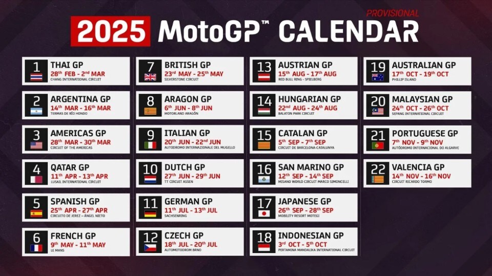 Pubblicato il calendario MotoGP 2025