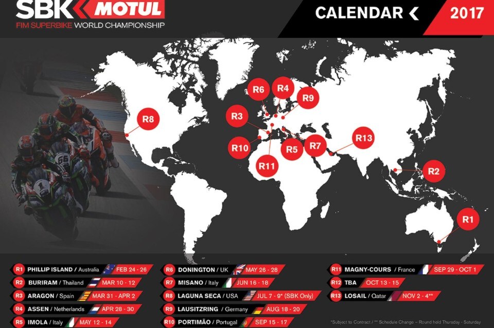 SBK: il calendario (provvisorio) 2017