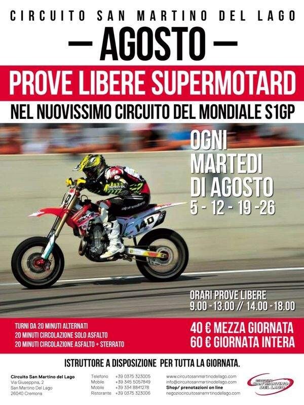 Pista San Martino del Lago. Prove libere Supermoto ogni martedì di agosto